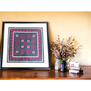 Vintage Hmong Art Cloth: Hand-Stitched Fabric Wall Hanging (21.5” x 21.5”)
